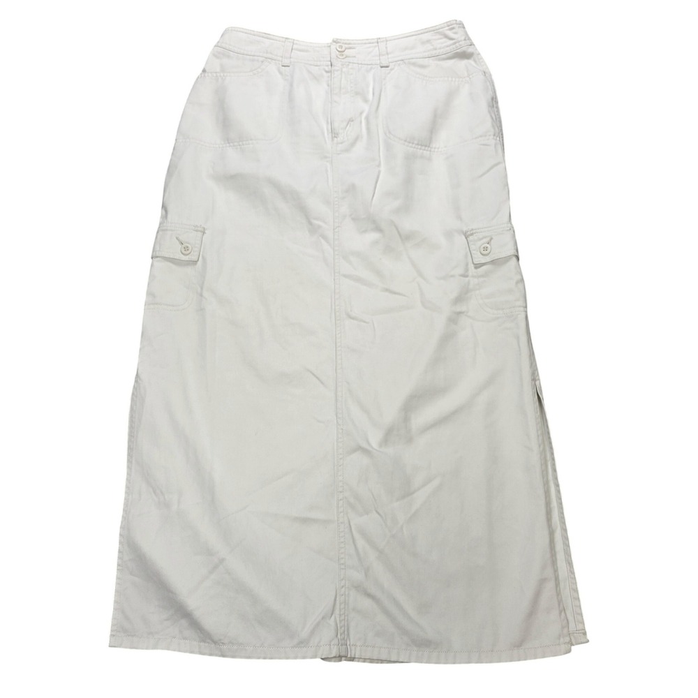 St. John's Bay Cargo Maxi Skirt Women's Size 10 Off White Cotton Utility Long